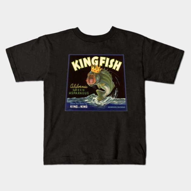 Vintage Kingfish Green Asparagus Label Kids T-Shirt by MasterpieceCafe